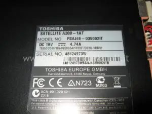 Etichetta Toshiba Satellite A300 1AT
