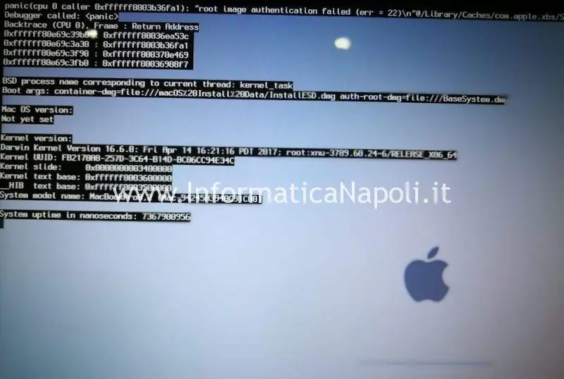 Tipica schermata di crash con GPU Panic su MacBook Pro