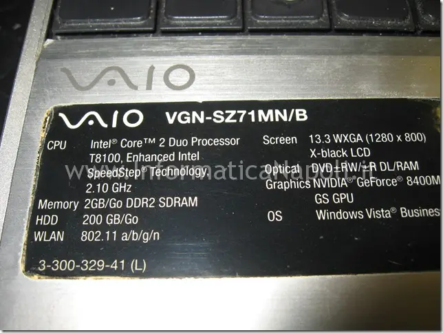 problema video Sony Vaio VGN-SZ71MN PCG-6W2M 