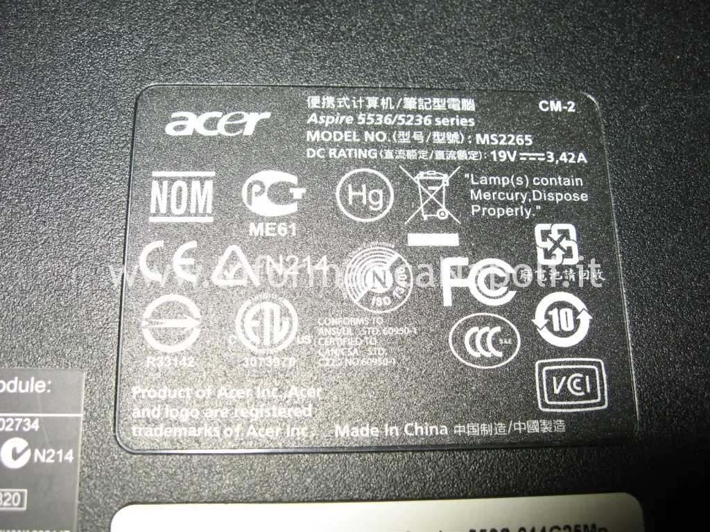 problemi accensione Acer aspire 5536 5236 MS2265