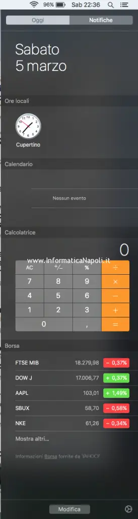 Come velocizzare Mac con OS X El Capitan riducendo notifiche widget
