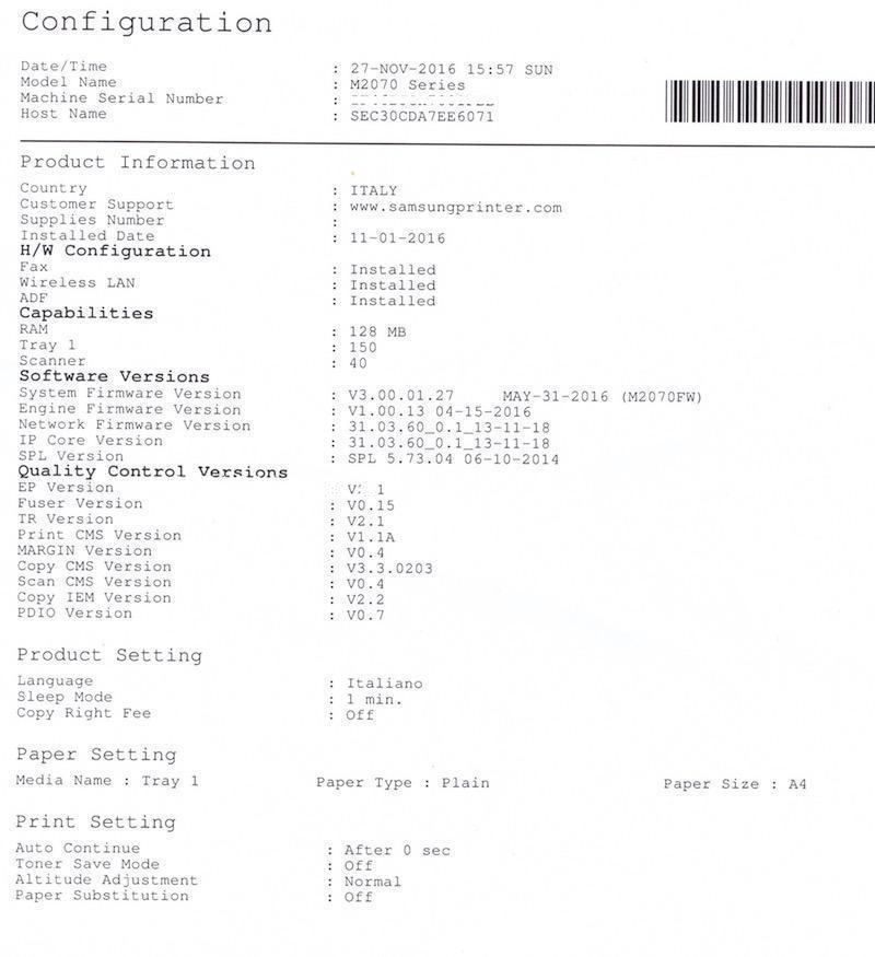 configuration samsung M2070