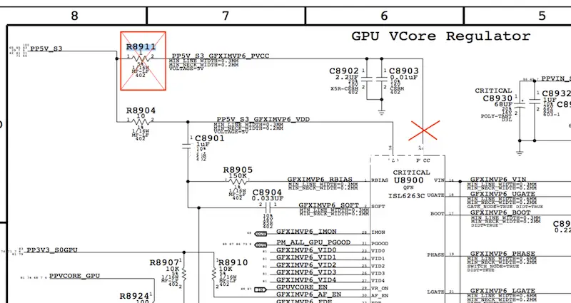 schema elettrico disattivare GPU AMD Discreta macbook pro 15 mb 820-2915 