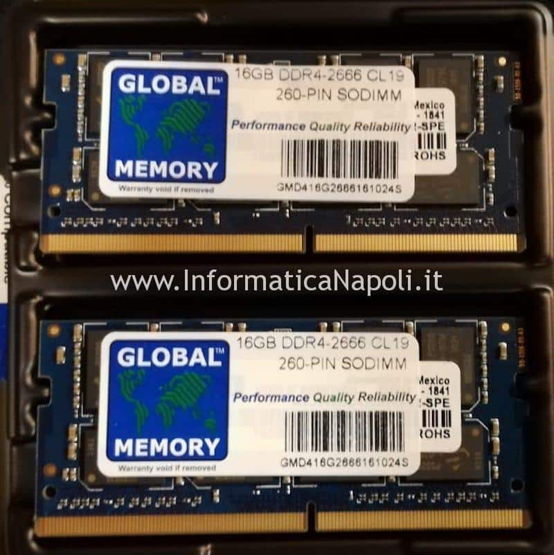 aggiornare Apple Mac Mini 2018 A1993 EMC 3213 32 GB 64 GB DDR4-2666 CL 19 260 pin global memory PC4-21300 (2666 MHz) DDR4 SO-DIMM