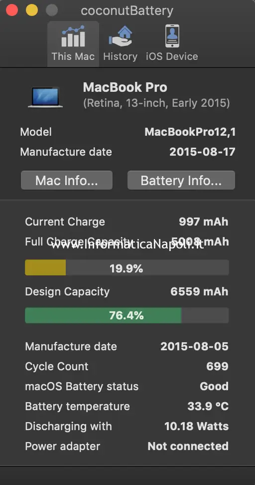controllare stato batteria macbook numero cicli