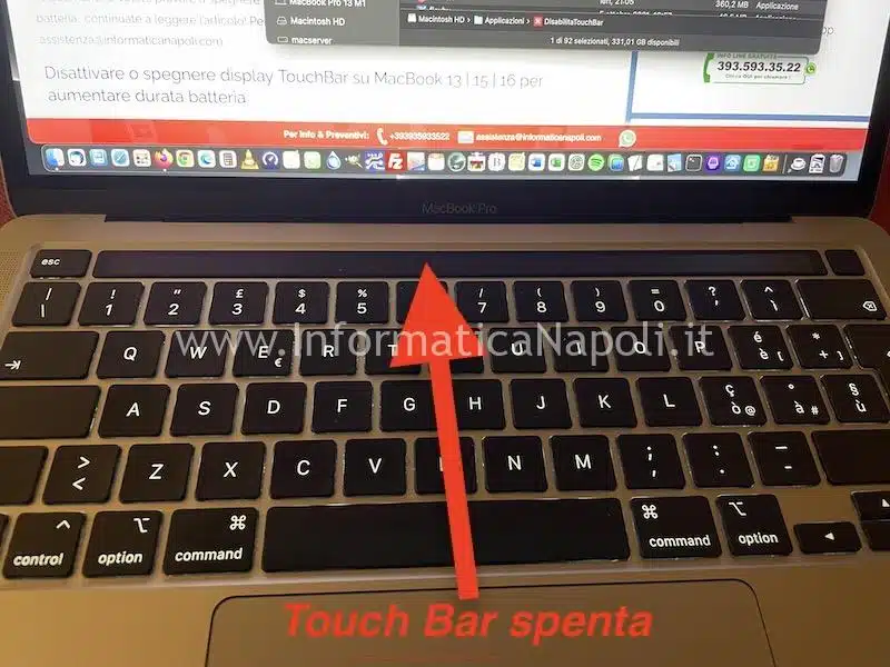 touch bar spenta macbook pro m1