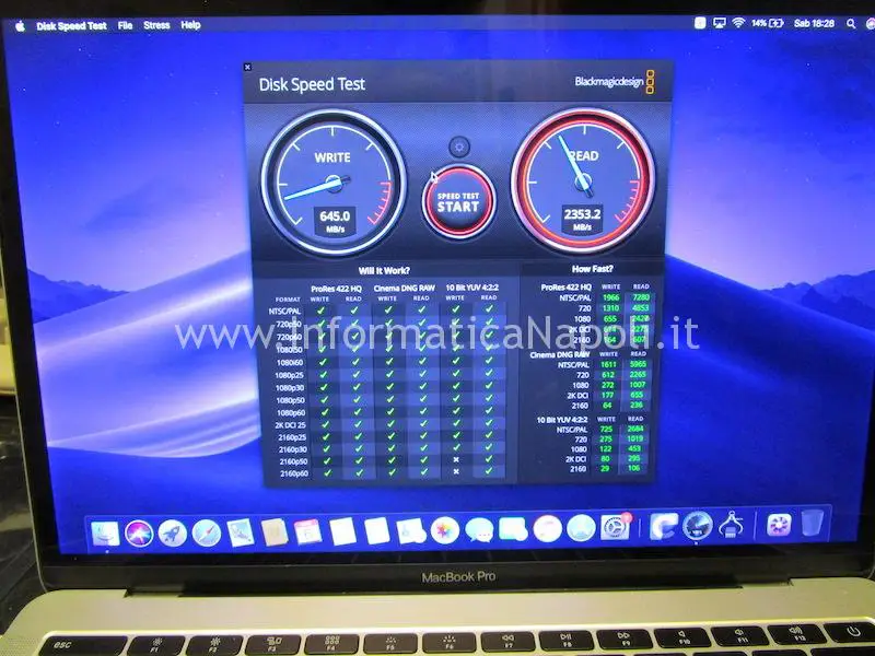 test velocità Upgrade SSD disco MacBook Pro 13 2016|2017 A1708 NVMe m.2 PCIe 512gb 1tb