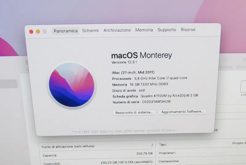macOS Monterey 12.3.1 su iMac 2011
