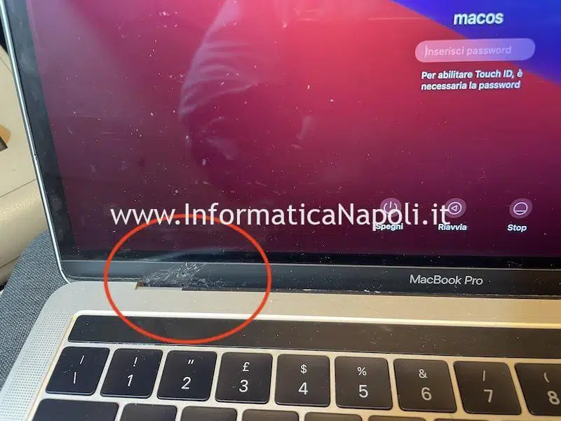assistenza riparazione lunetta bezel baffle frontalino cornice display MacBook spaccata rotta