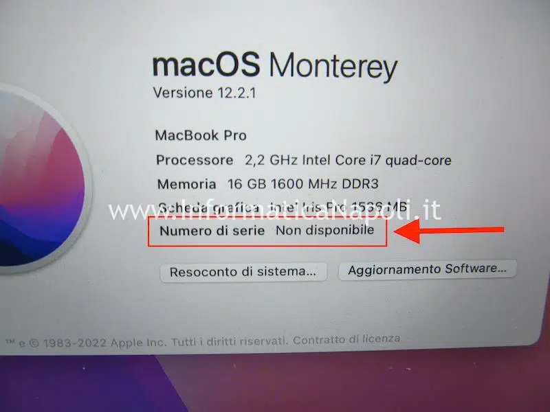 perchè Numero Seriale non disponibile MacBook iMac Mac