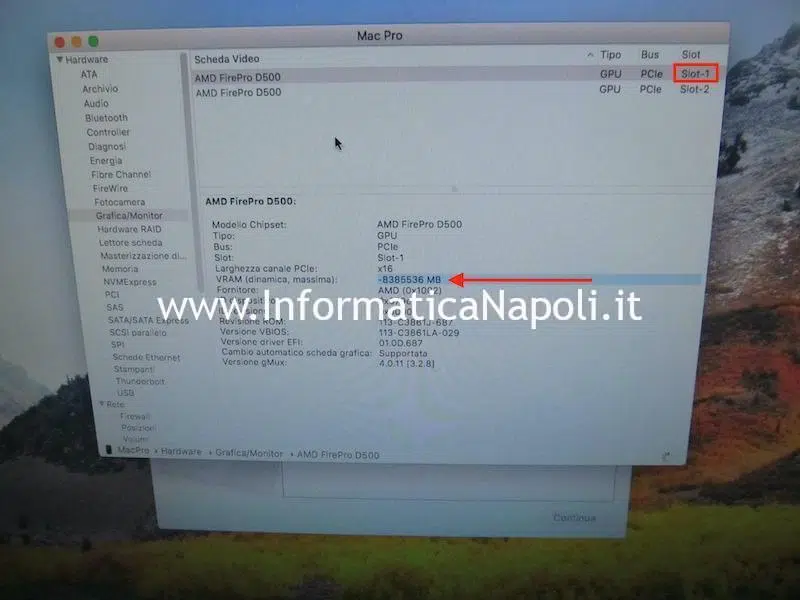 scheda video Apple Mac Pro 2013 A1481 FirePro D300 D500 D700 difettosa da riparare