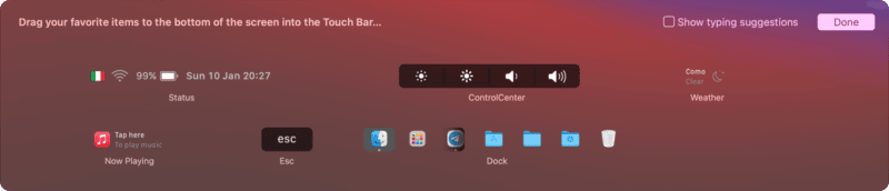 pock configurazione touch bar macbook